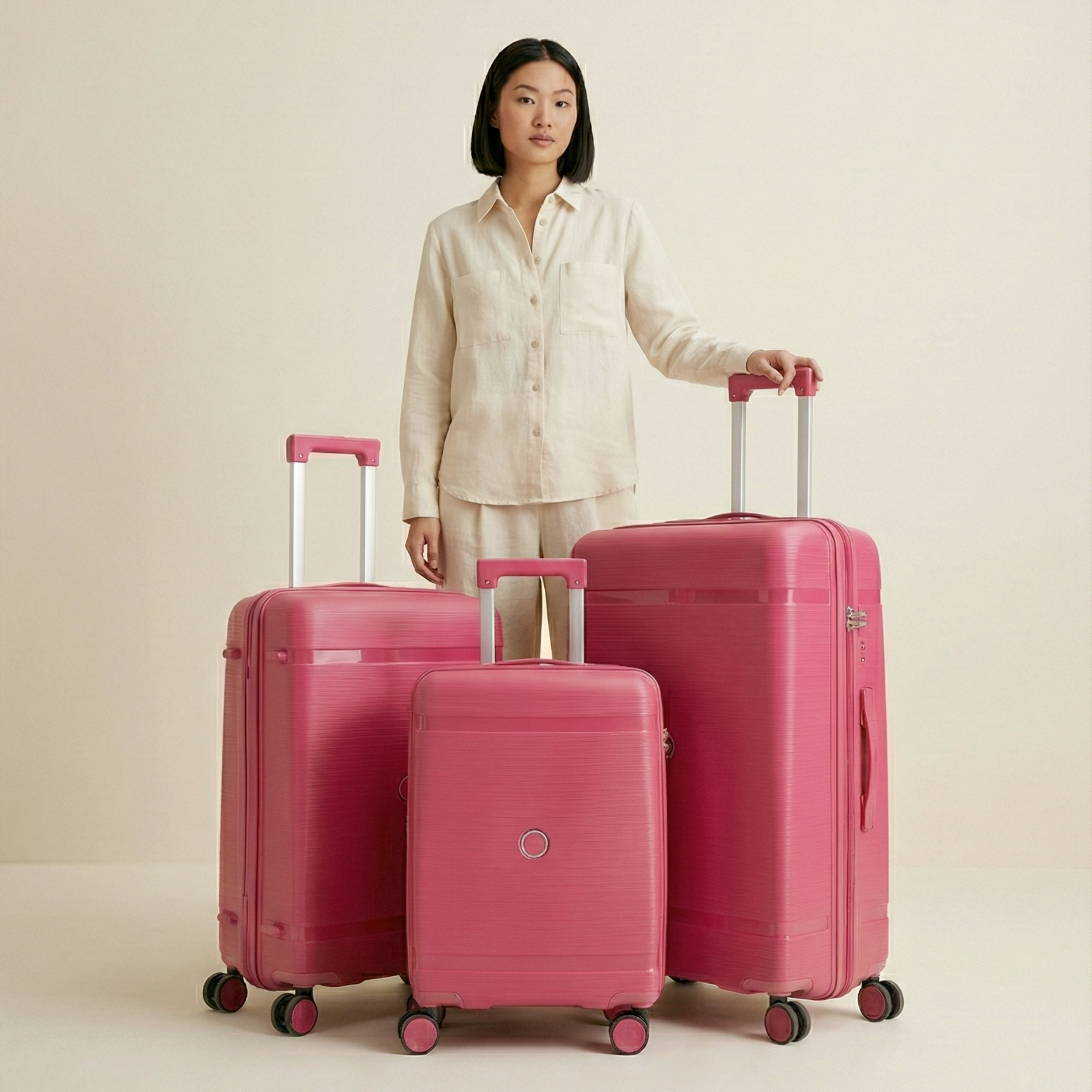 Set 3 Valises – Polypropylène (XL-75cm) (L-65cm) (S-55cm) – Rose Fuchsia