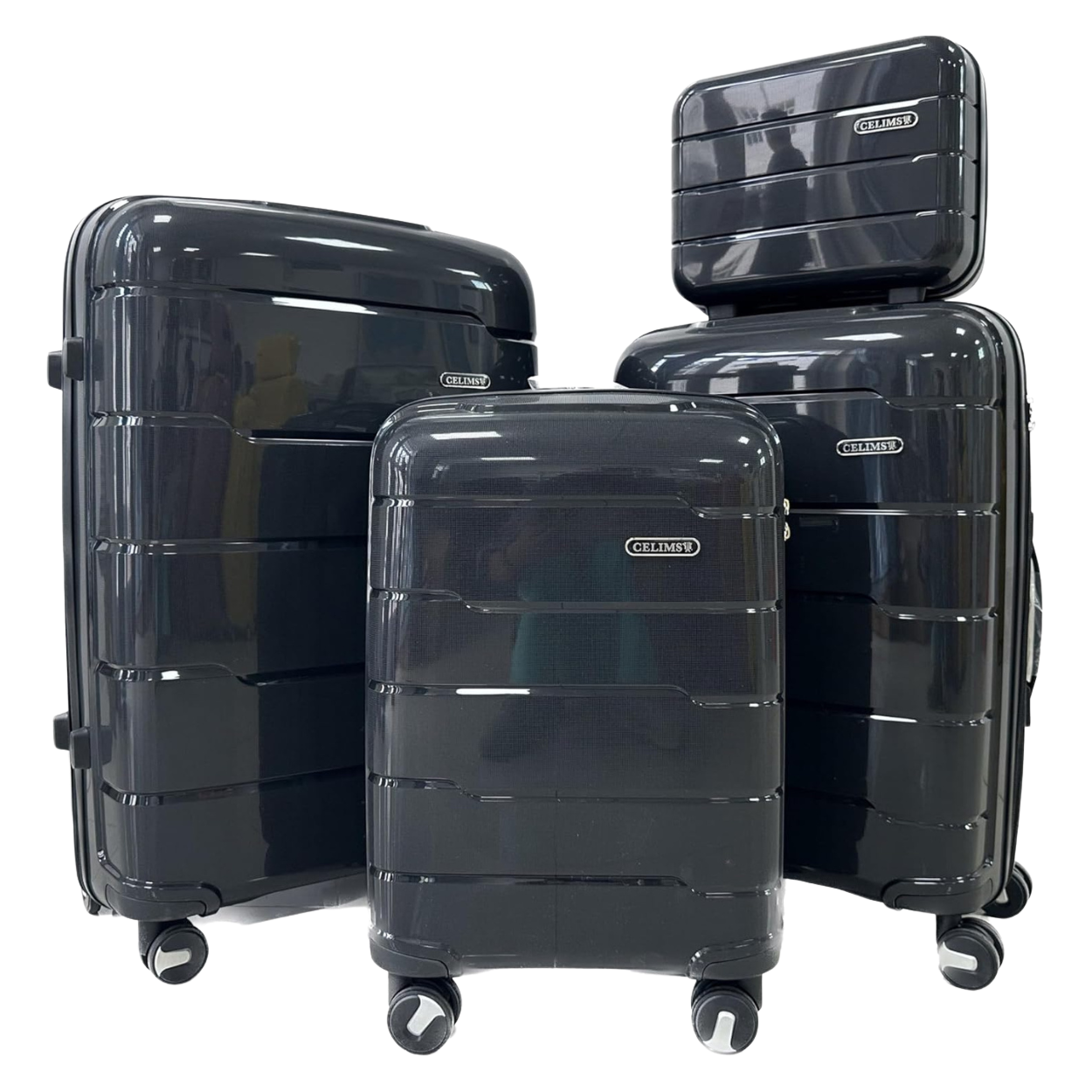 Set of 4 Suitcases – Cabin Suitcase | Medium Suitcase | Large Suitcase | Vanity – Polypropylene – Black