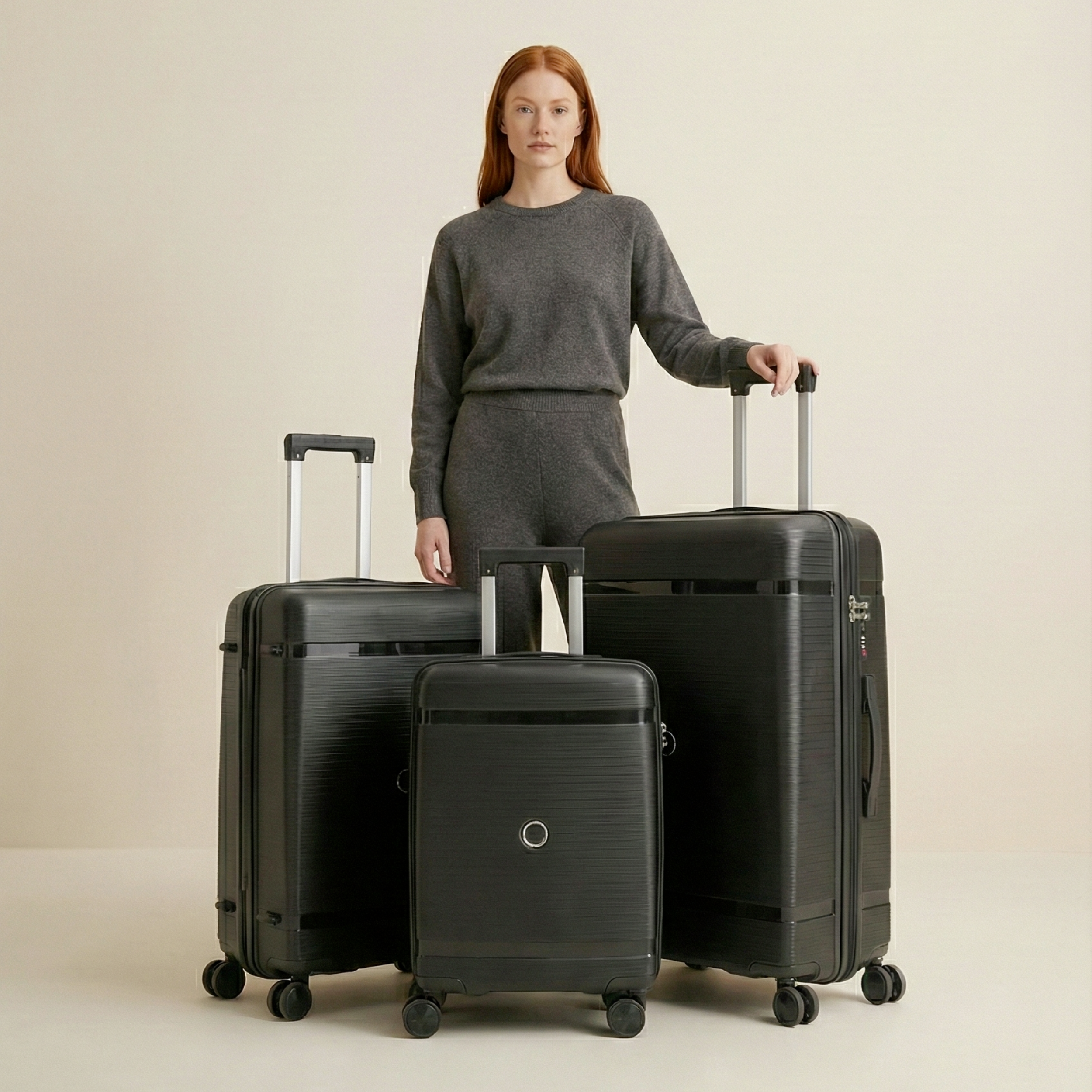 Set 3 Valises – Polypropylène (XL-75cm) (L-65cm) (S-55cm) – Noir