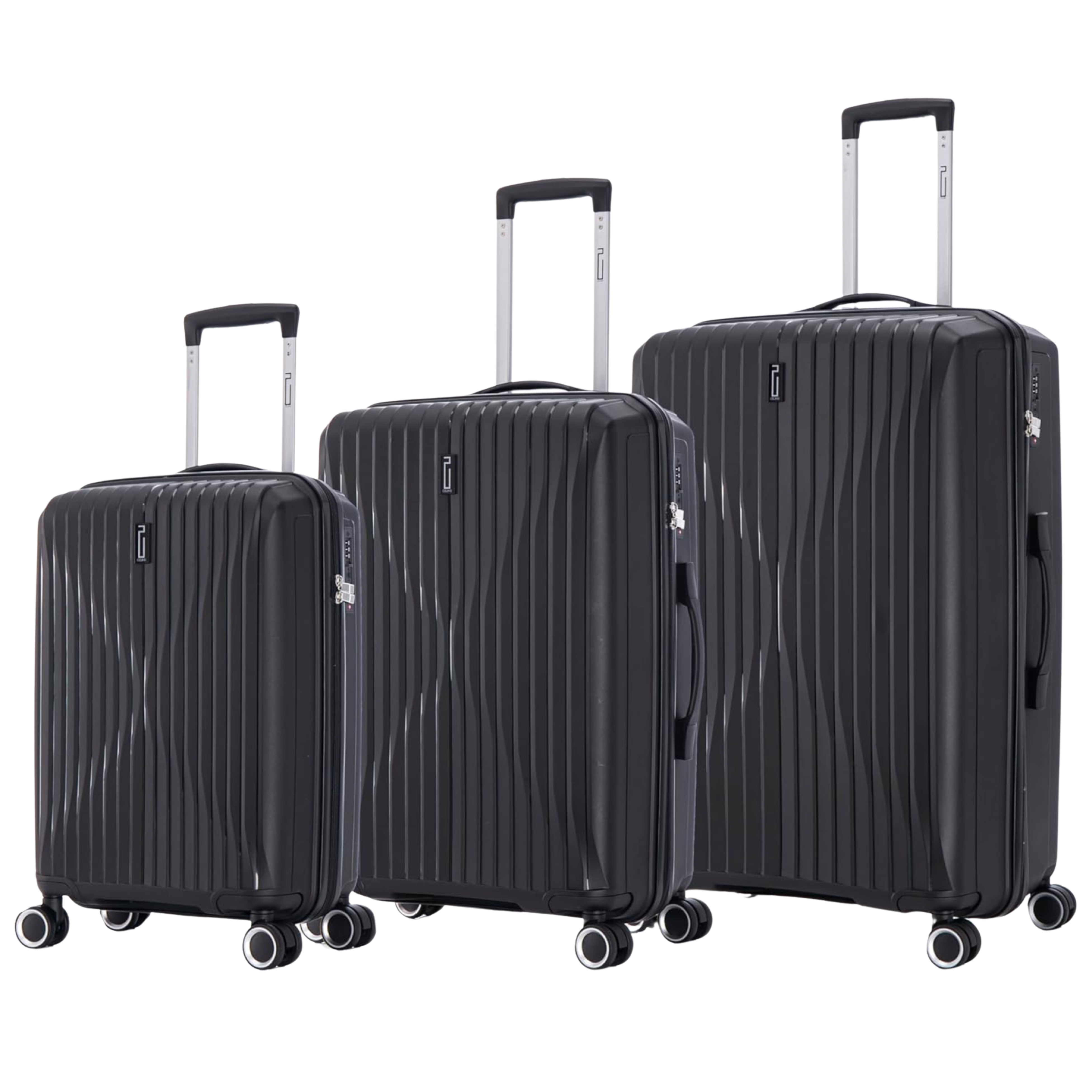 3-Piece Polypropylene Suitcase Set | Cabin Suitcase | Medium Suitcase | Large Suitcase – Black